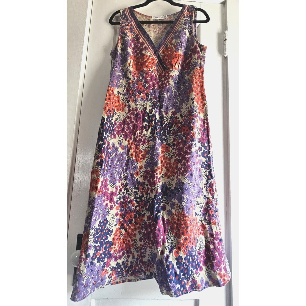 CUT LOOSE floral midi dress‎ V neck 100% Linen USA made